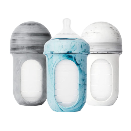 " Nursh Tie Dye Reusable Silicone Baby Bottles - Medium Flow Nipples - 8oz Feeding Pouches for 3-6 Months - 3 Pack"
