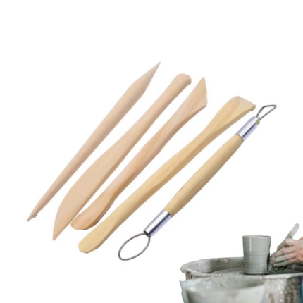 5-Piece Clay Sculpting Tool Set with Wooden Handles for Shaping and Modeling Air Dry Clay - Ideal for Home and School Use