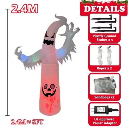 8FT/2.4M Inflatable Halloween Ghost Decoration with Built-In LED Light for Indoor and Outdoor Use